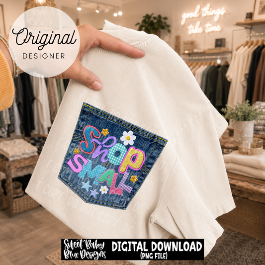 Shop Small Denim Pocket - 2026 - PNG file- Digital Download