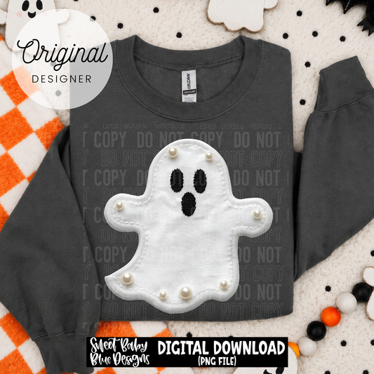 Ghost- Faux Embroidery Pearl - Halloween- 2026 - PNG file- Digital Download