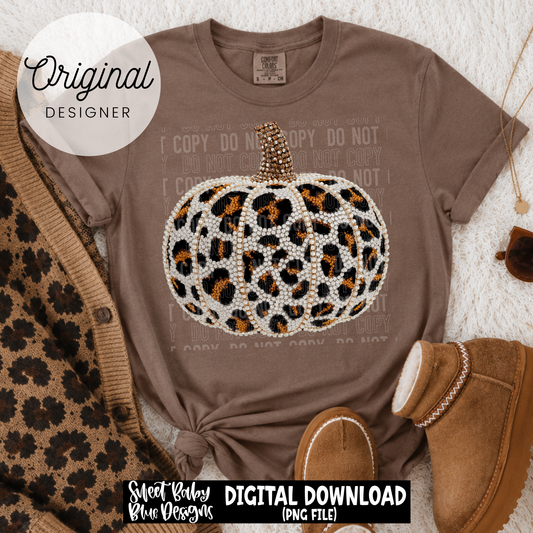 Leopard Pumpkin- Faux Embroidery Diamond - Fall - 2026 - PNG file- Digital Download