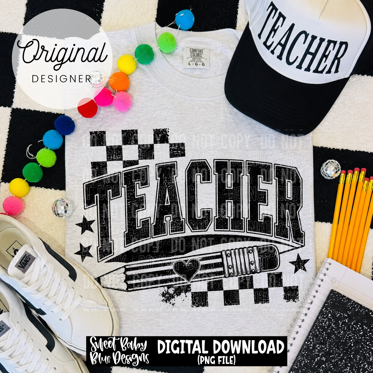 Teacher- Pencil- Distressed - 2026 - PNG file- Digital Download