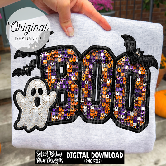 Boo- Faux Sequin- Faux Embroidery - 2026 - PNG file- Digital Download