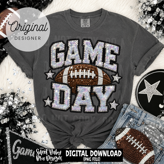 Game Day Football - Faux Sequin- Faux Embroidery - 2026 - PNG file- Digital Download