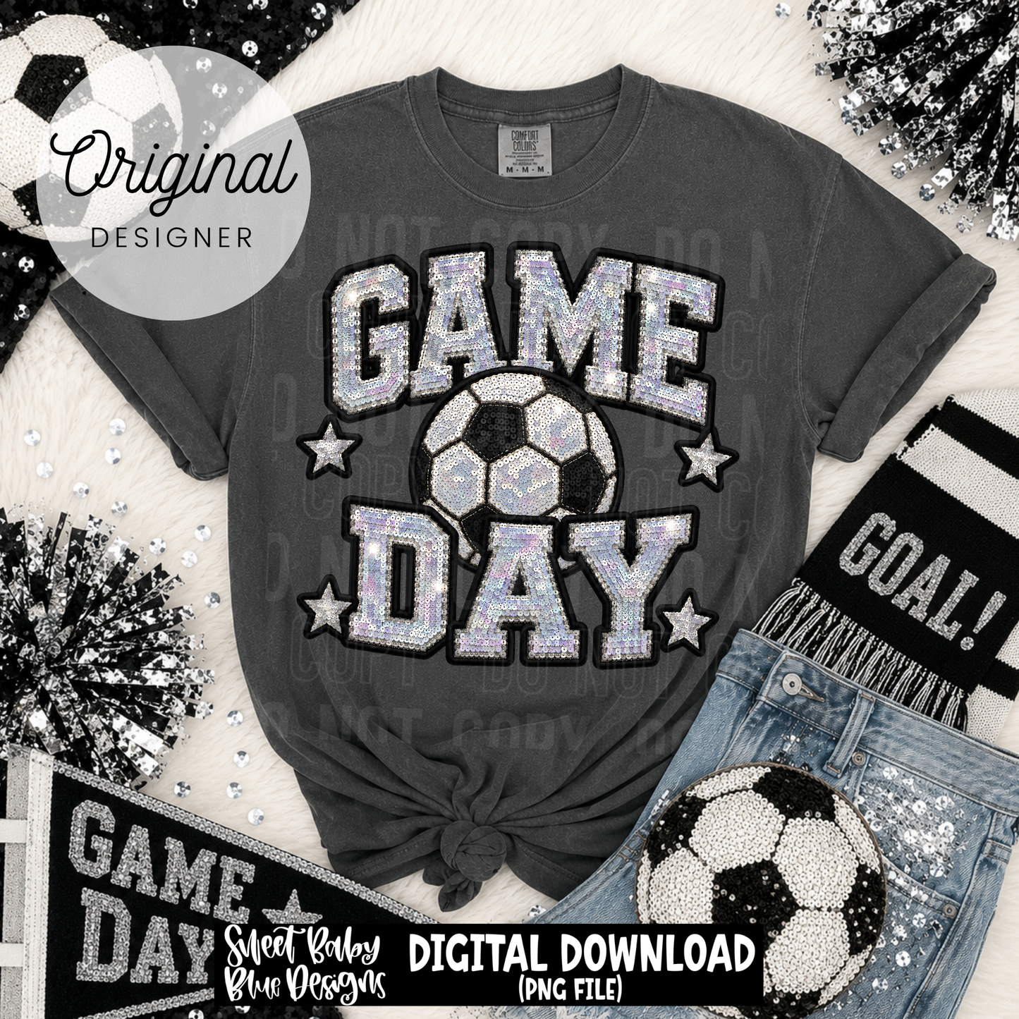 Game Day Soccer- Faux Sequin- Faux Embroidery - 2026 - PNG file- Digital Download