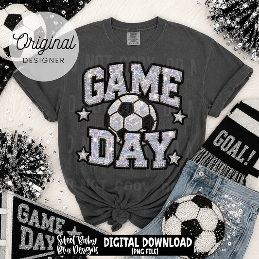 Game Day Soccer- Faux Sequin- Faux Embroidery - 2026 - PNG file- Digital Download