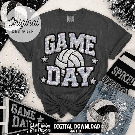 Game Day Volleyball- Faux Sequin- Faux Embroidery - 2026 - PNG file- Digital Download