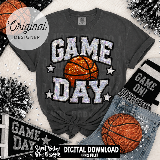Game Day Basketball - Faux Sequin- Faux Embroidery - 2026 - PNG file- Digital Download