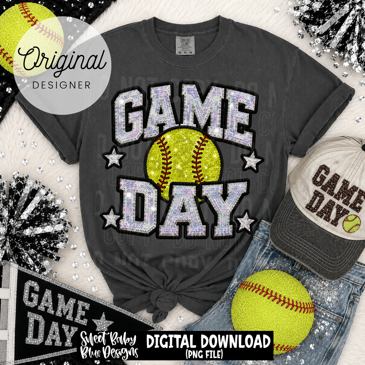 Game Day Softball - Faux Sequin- Faux Embroidery - 2026 - PNG file- Digital Download