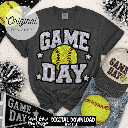 Game Day Softball - Faux Sequin- Faux Embroidery - 2026 - PNG file- Digital Download