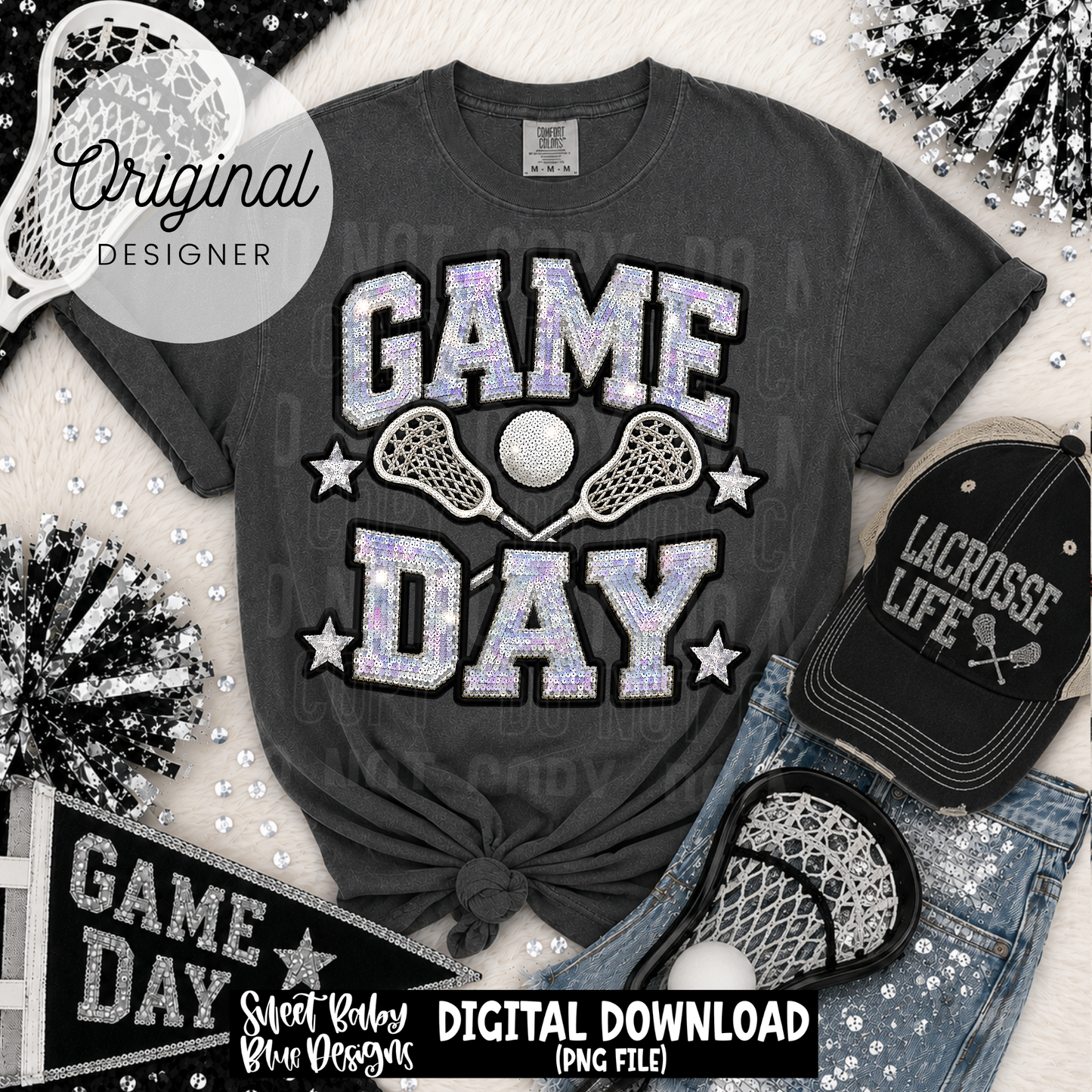 Game Day Lacrosse - Faux Sequin- Faux Embroidery - 2026 - PNG file- Digital Download