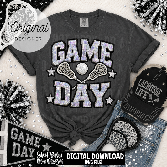 Game Day Lacrosse - Faux Sequin- Faux Embroidery - 2026 - PNG file- Digital Download