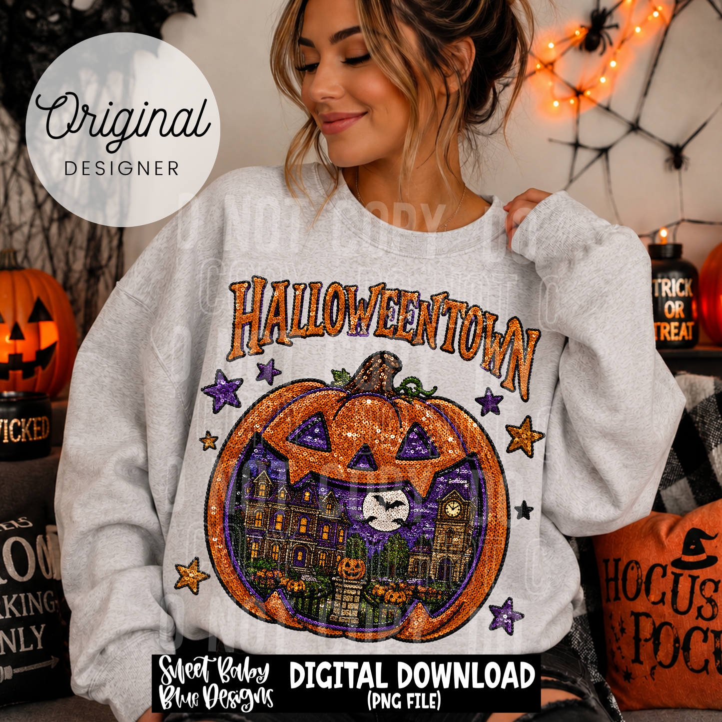 Halloween Town - Faux Sequin- Faux Embroidery - 2026 - PNG file- Digital Download