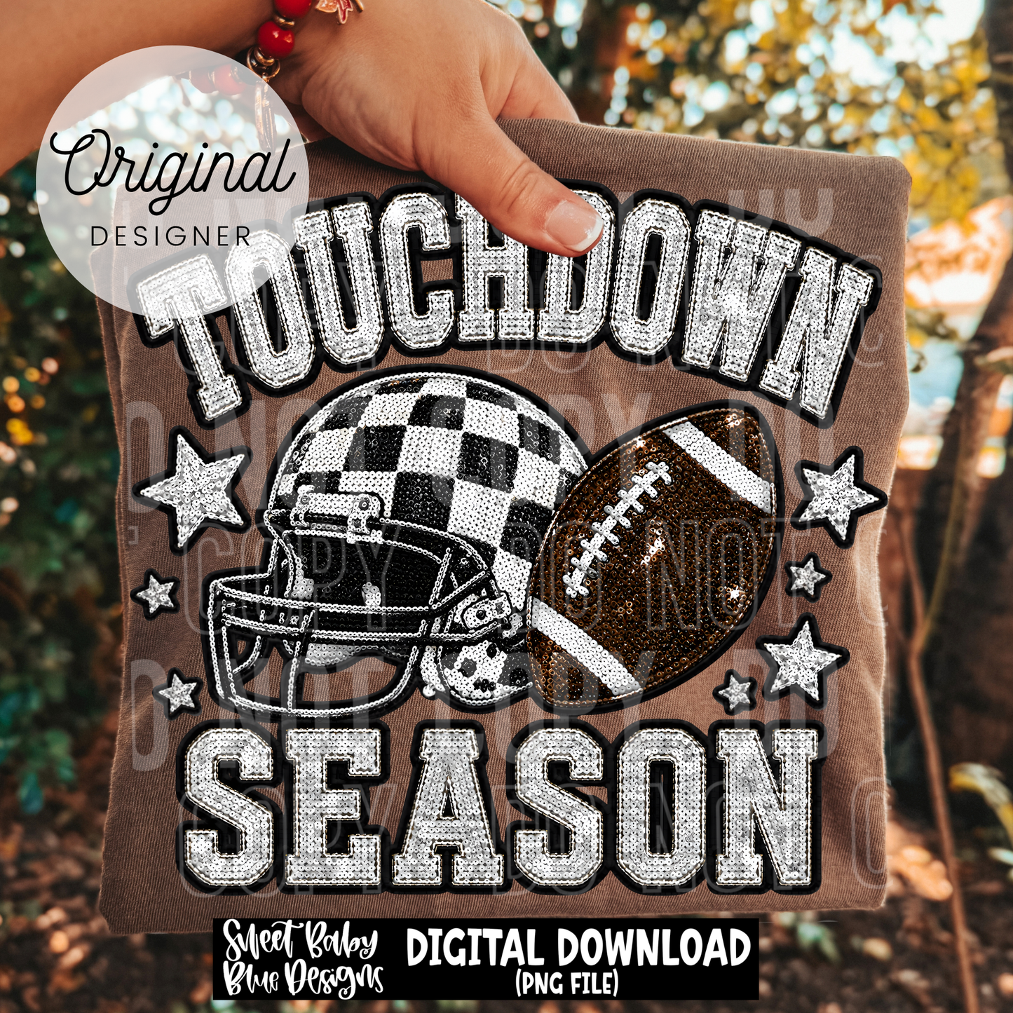 Touchdown Season - Faux Sequin- Faux Embroidery - 2026 - PNG file- Digital Download