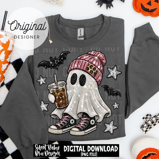 Ghost- Halloween - Faux Sequin- Faux Embroidery - 2026 - PNG file- Digital Download