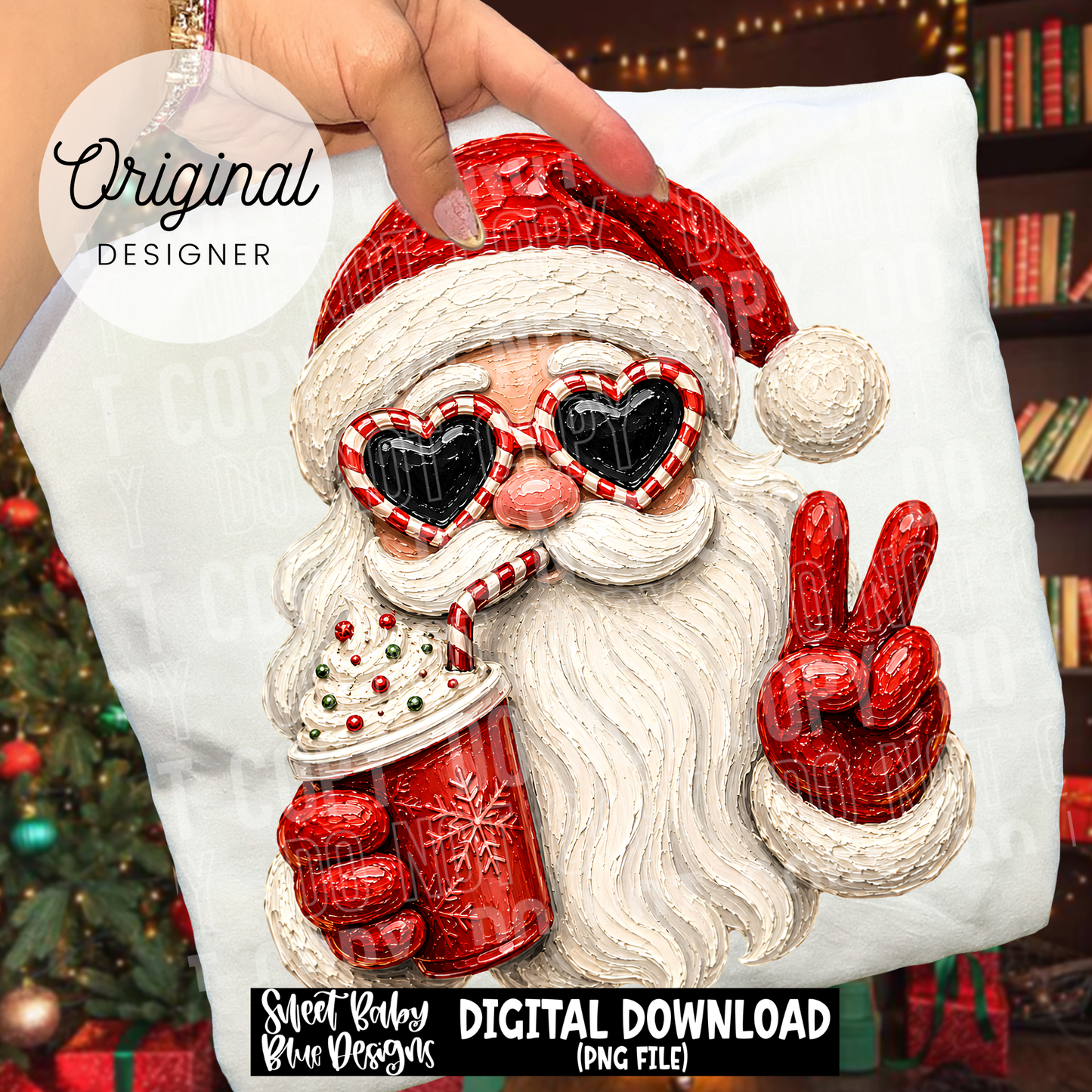 Santa- Faux Painted- Christmas - 2026 - PNG file- Digital Download