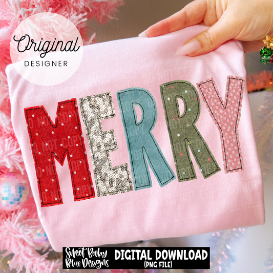 Merry- Christmas- Faux Embroidery - 2026 - PNG file- Digital Download
