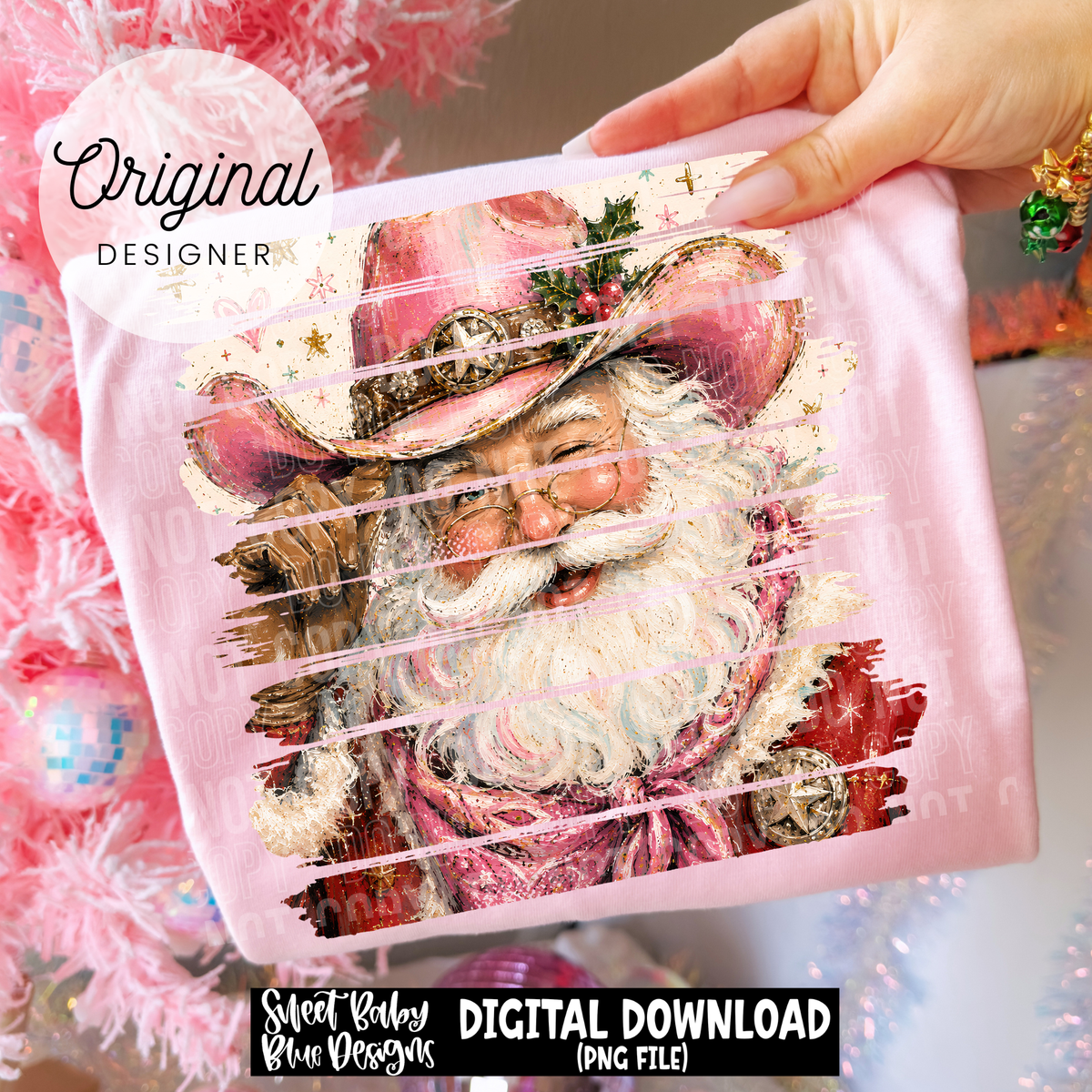 Western Santa - Christmas- Brush stroke - 2026 - PNG file- Digital Download