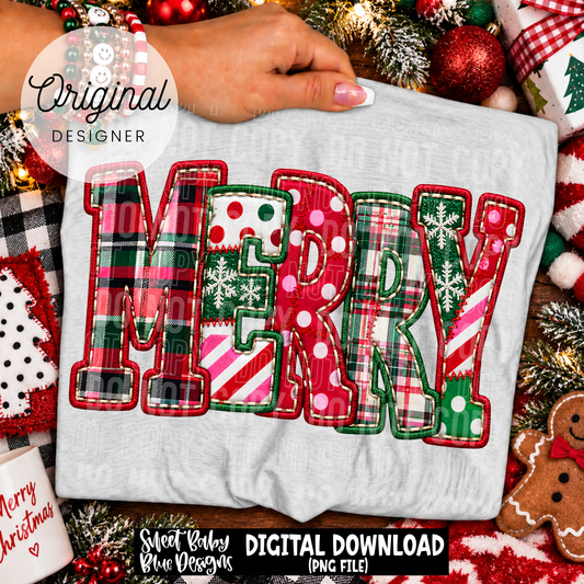 Merry- Christmas- Faux Embroidery - 2026 - PNG file- Digital Download