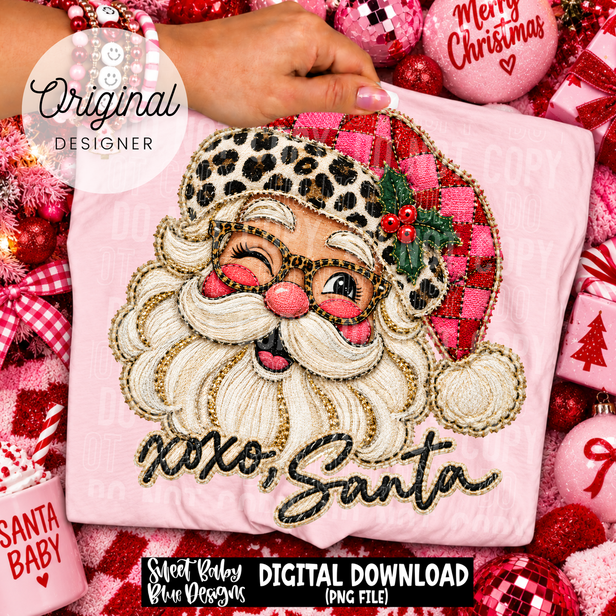 XOXO Santa - Faux Embroidery - Christmas - 2026 - PNG file- Digital Download