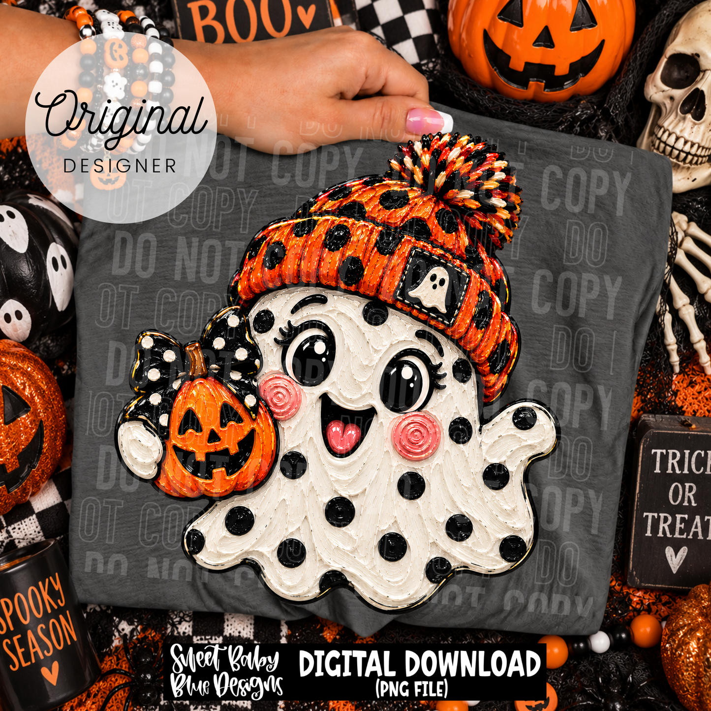 Polka Ghost- Faux Painted- 2026 - PNG file- Digital Download