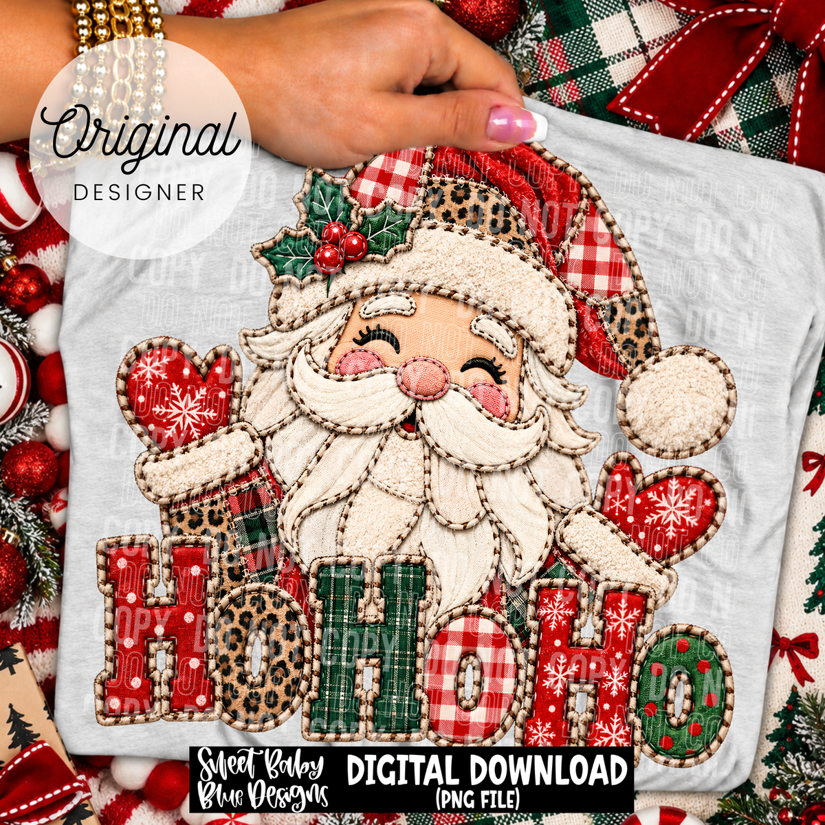 HOHOHO Santa- Faux Embroidery - Christmas - 2026 - PNG file- Digital Download