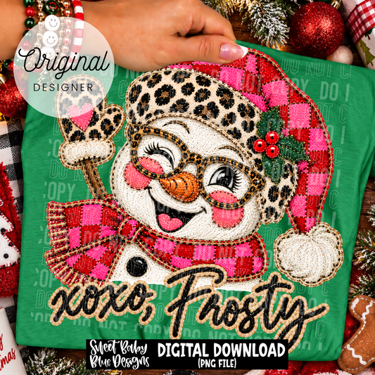 XOXO Frost- Snowman - Faux Embroidery - Christmas - 2026 - PNG file- Digital Download