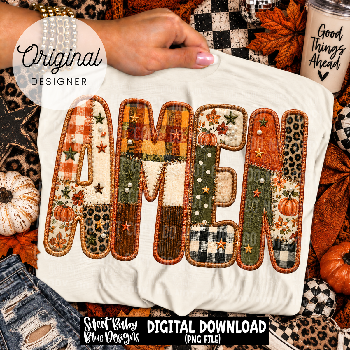Amen- Faux Embroidery- Fall - 2026 - PNG file- Digital Download