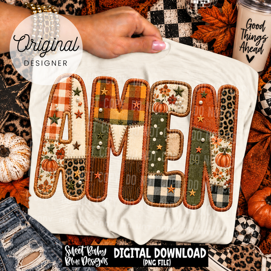 Amen- Faux Embroidery- Fall - 2026 - PNG file- Digital Download