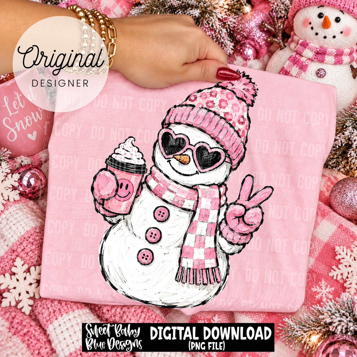 Pink Snowman - Christmas - 2026 - PNG file- Digital Download