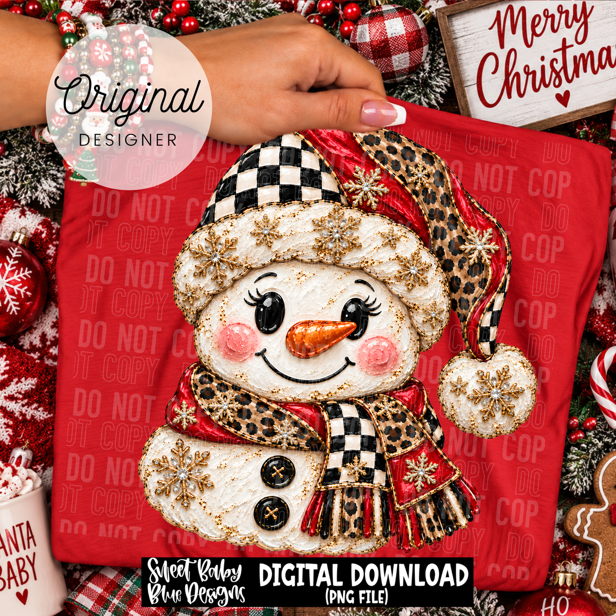 Snowman - Checkered Leopard- Christmas - 2026 - PNG file- Digital Download