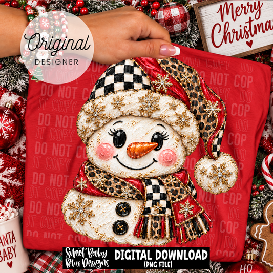 Snowman - Checkered Leopard- Christmas - 2026 - PNG file- Digital Download