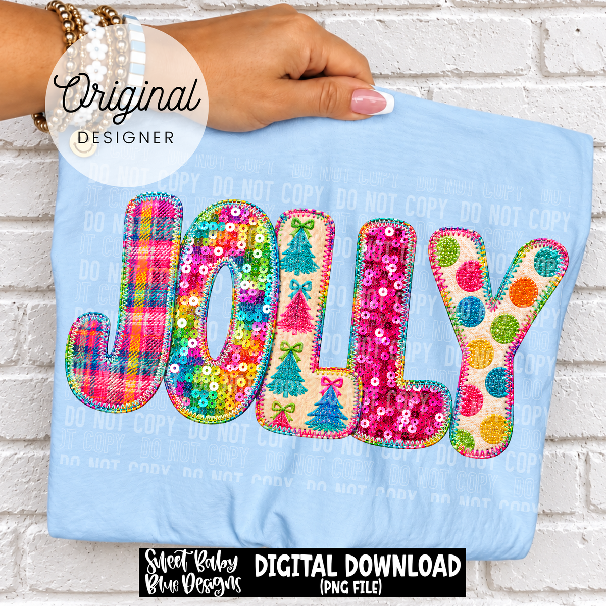 Jolly- Faux Sequin- Bright- Christmas - 2026 - PNG file- Digital Download