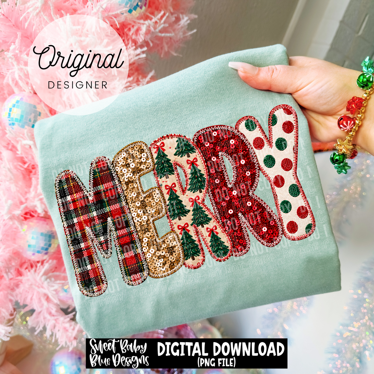 Merry- Faux Sequins- Christmas - 2026 - PNG file- Digital Download