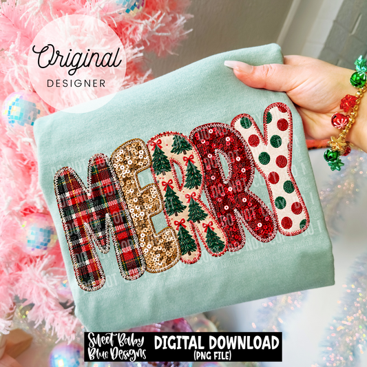 Merry- Faux Sequins- Christmas - 2026 - PNG file- Digital Download