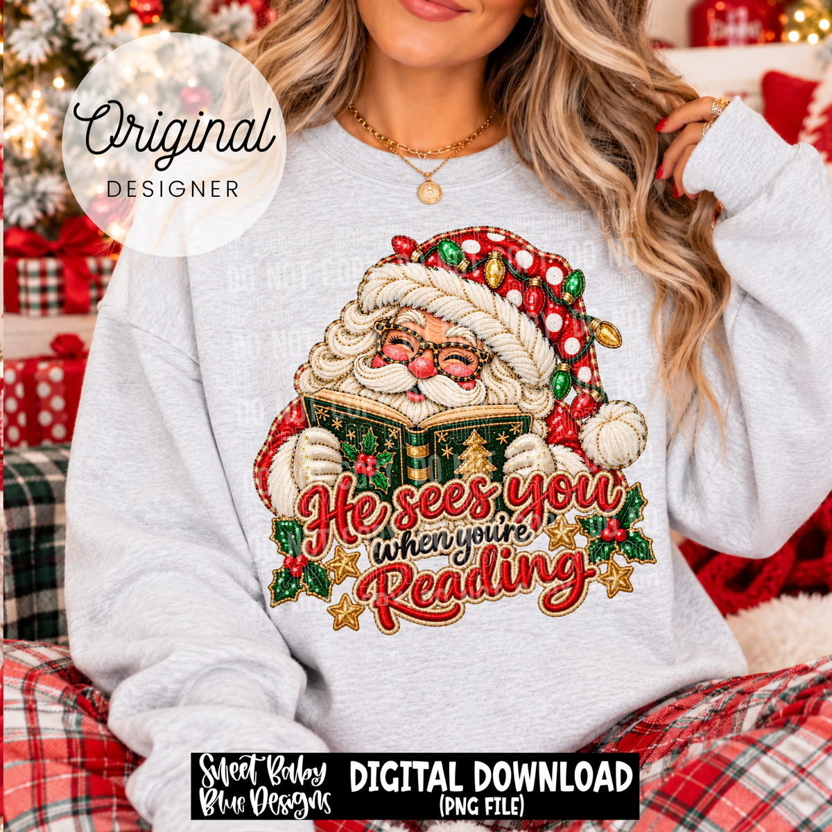 He Sees You When You're Reading - Christmas - 2026 - PNG file- Digital Download