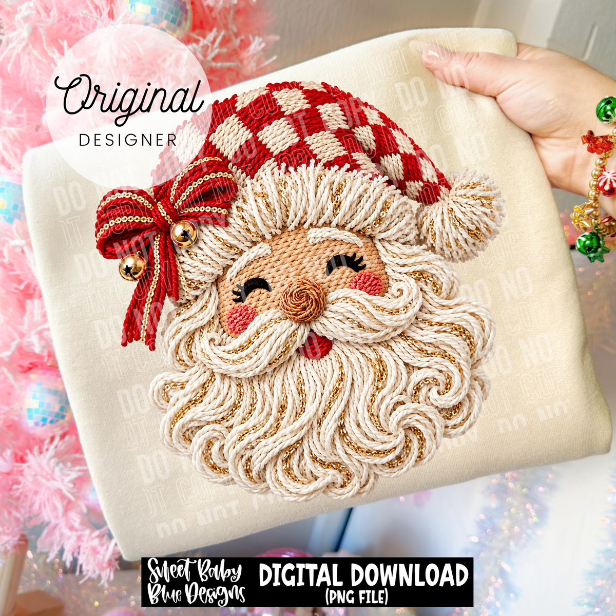Santa Faux Yarn Checkered Hat - Christmas - 2026 - PNG file- Digital Download