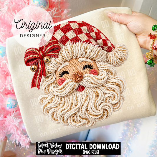 Santa Faux Yarn Checkered Hat - Christmas - 2026 - PNG file- Digital Download