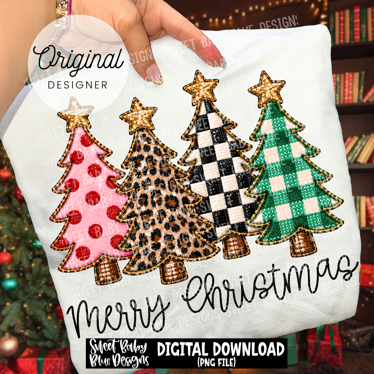 Merry Christmas- Trees- Faux Sequin - Christmas - 2026 - PNG file- Digital Download