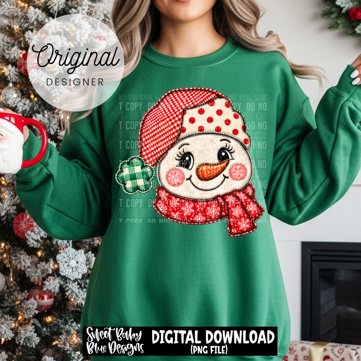 Snowman Faux Embroidery- Christmas - 2026 - PNG file- Digital Download