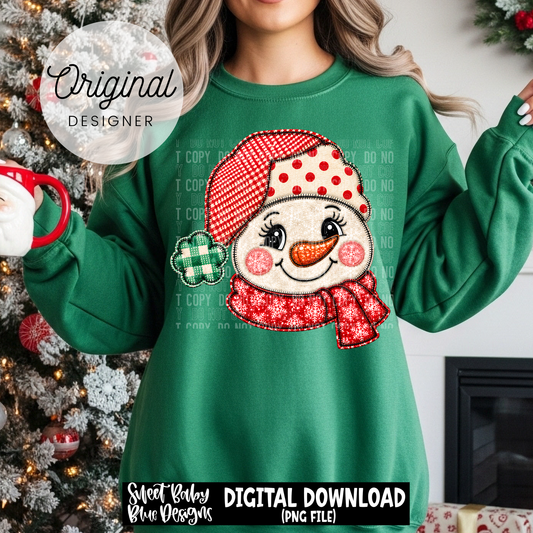 Snowman Faux Embroidery- Christmas - 2026 - PNG file- Digital Download