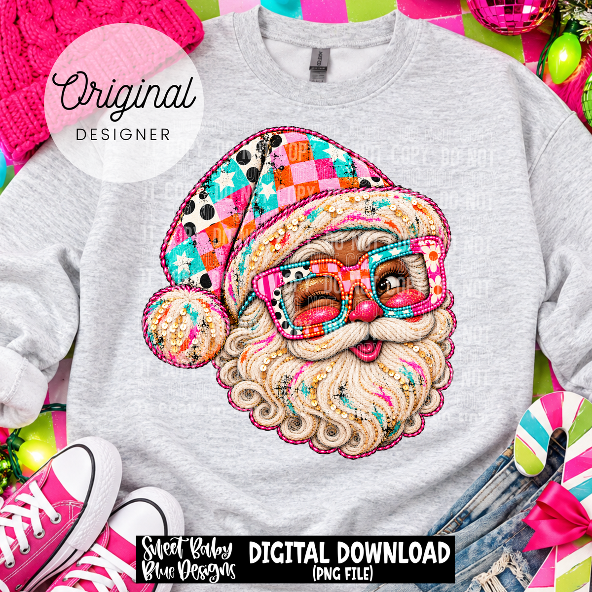 Christmas Colorful Santa- Faux Yarn Embroidery - Christmas - 2026 - PNG file- Digital Download