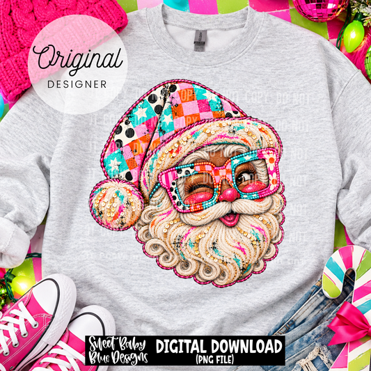 Christmas Colorful Santa- Faux Yarn Embroidery - Christmas - 2026 - PNG file- Digital Download