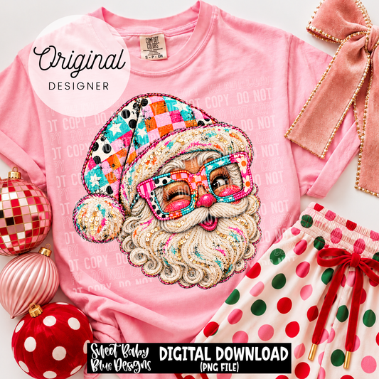 Colorful Santa- Faux Embroidery Yarn- Christmas - 2026 - PNG file- Digital Download