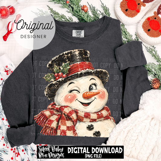 Vintage Snowman- Christmas - 2026 - PNG file- Digital Download