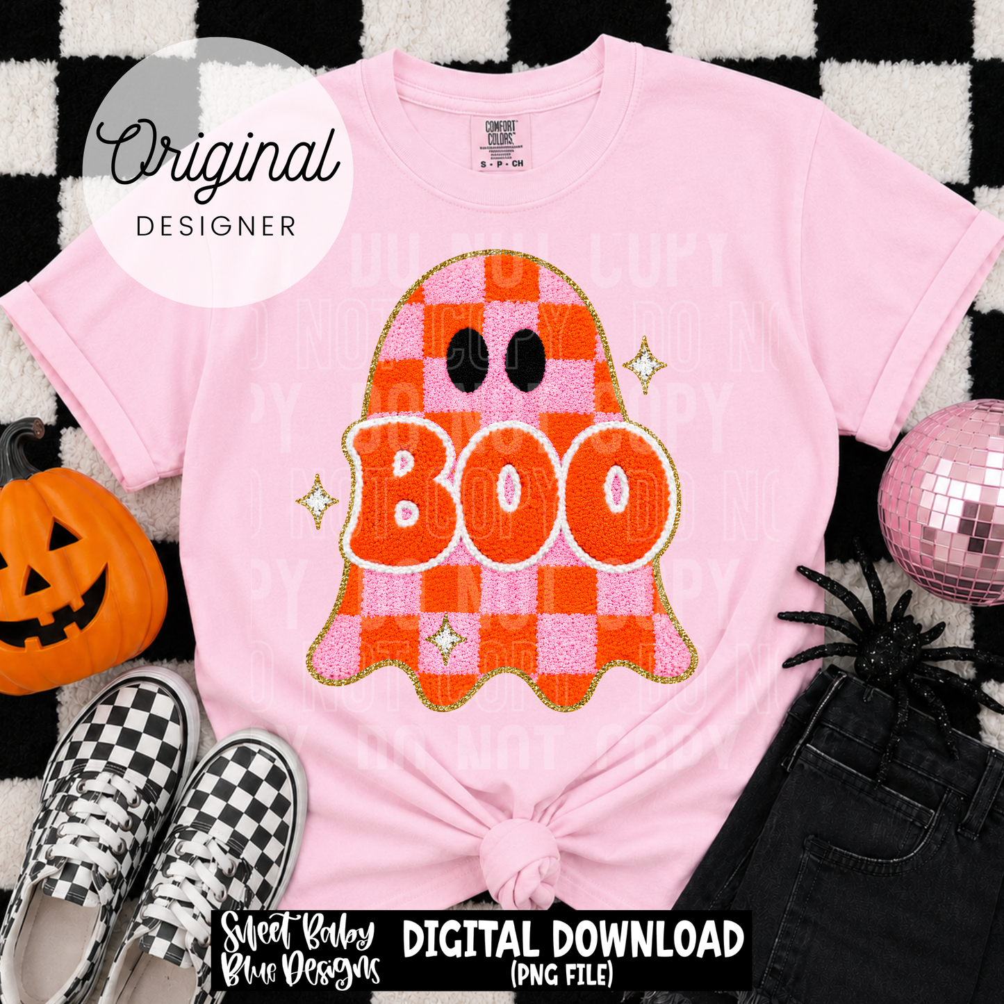 Boo Ghost Checkered - Halloween - 2026 - PNG file- Digital Download