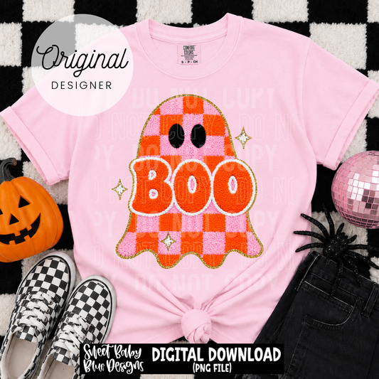 Boo Ghost Checkered - Halloween - 2026 - PNG file- Digital Download