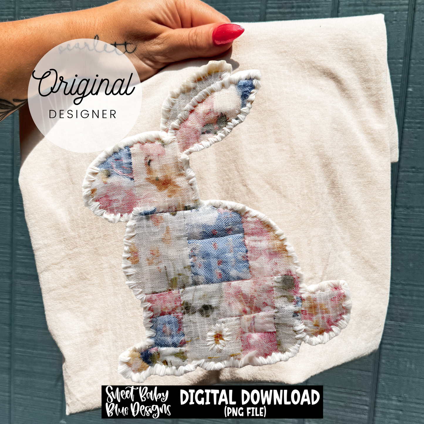 Patch Faux Yarn Easter Bunny - 2026 - PNG file- Digital Download