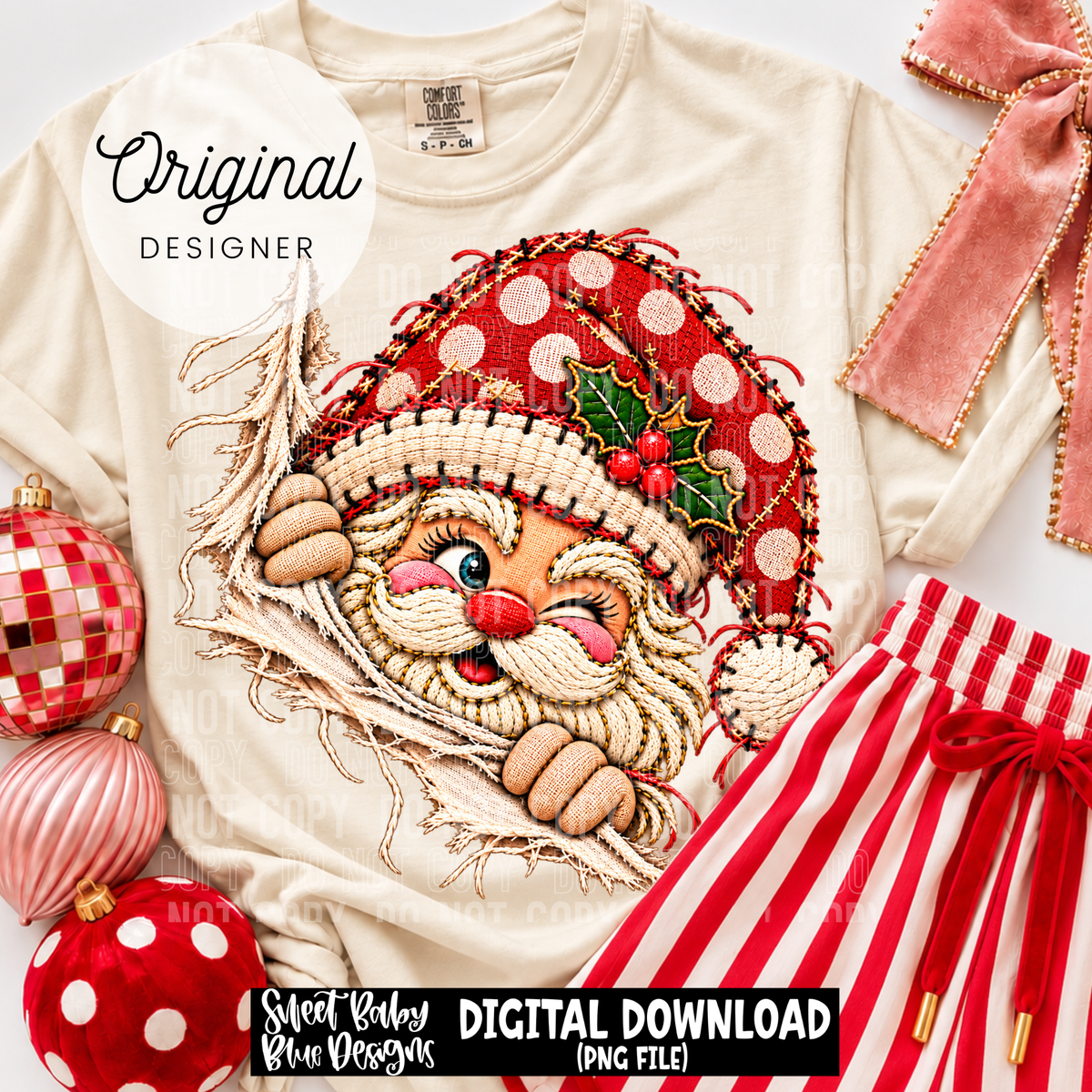 Fabric- Santa - Faux Yarn - Christmas - 2026 - PNG file- Digital Download
