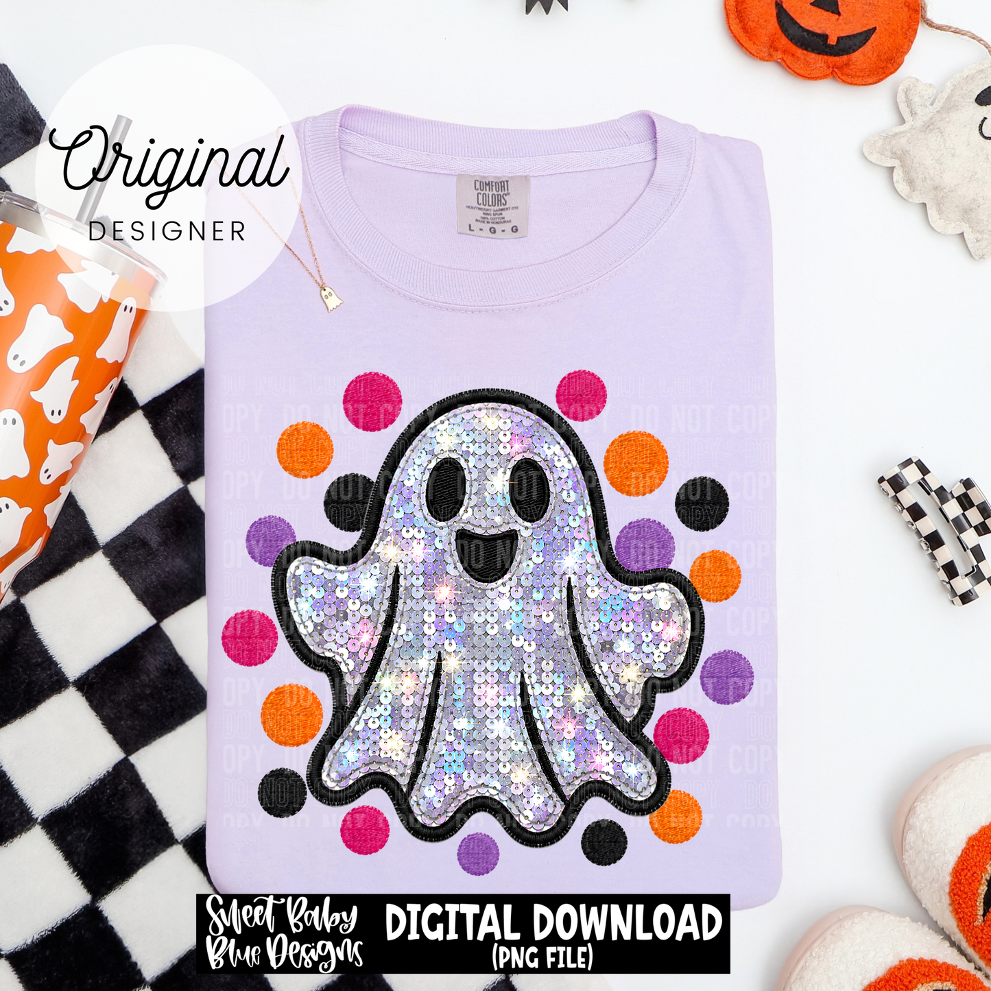Sequin Ghost Polka Dot - Halloween - 2026 - PNG file- Digital Download