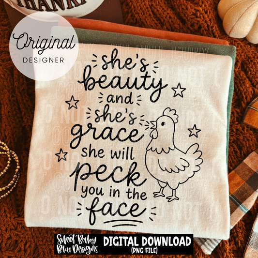 She's Beauty and She's Grace  - BLACK and WHITE fonts - 2026 - PNG file- Digital Download