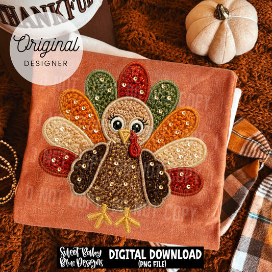 Turkey Faux Embroidery- Fall- Thanksgiving- 2026 - PNG file- Digital Download